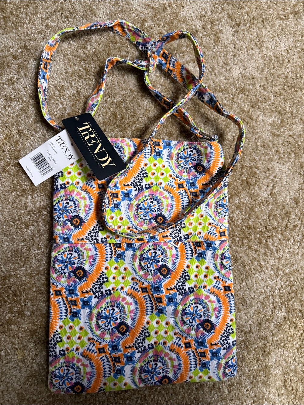 Trendy Multicolor Printed Crossbody Bag - Orange, Blue & Green